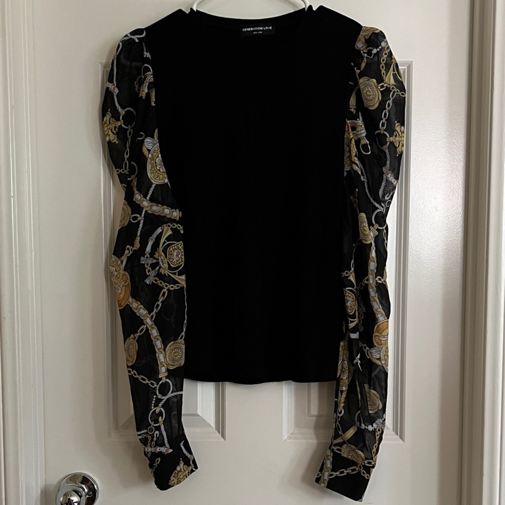 Generation Love Black Top with Gold and Silver Chain Sleeves
